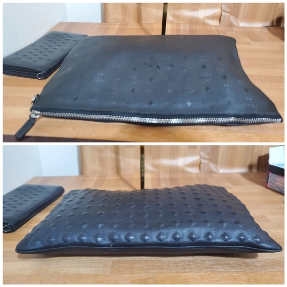 MCM Tantris Embossed Leather Large Pouch Black & Wallet - Picture 6 of 11